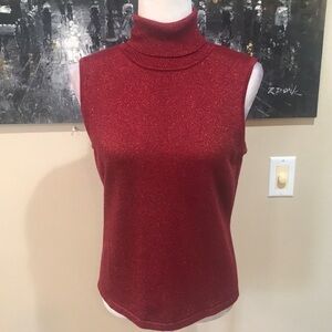 Style & Co Red Festive Sparkling Sleeveless Turtleneck-Size M
